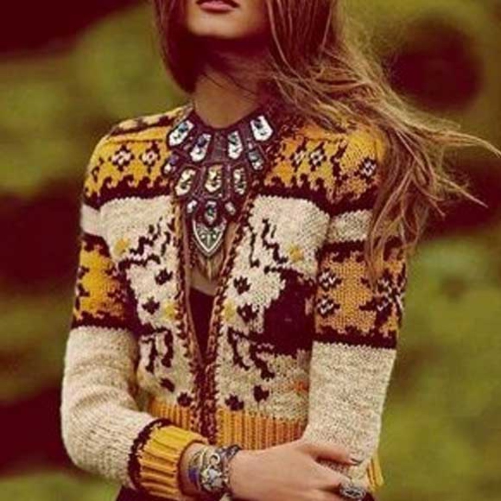 Free People Reindeer Zip Sweater Cardigan (Rare!)